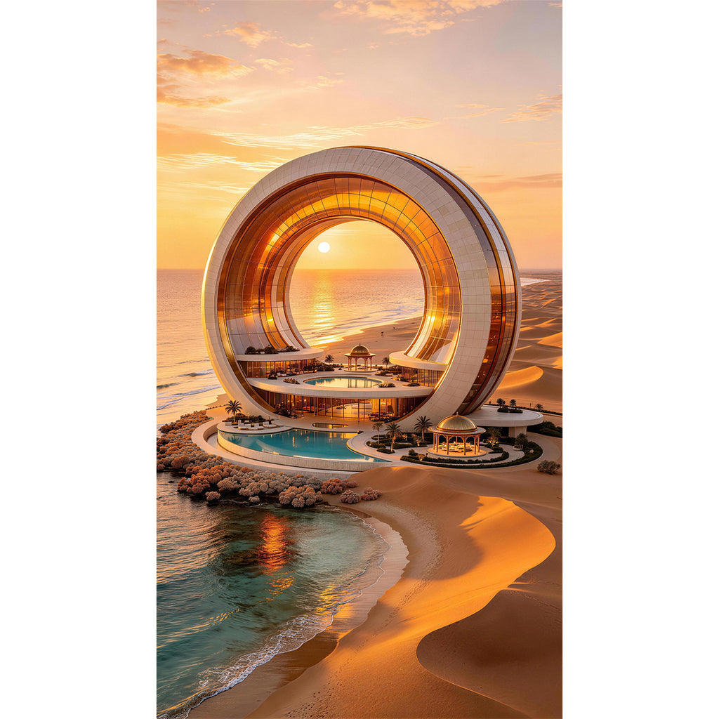 Sea Sunset Ring Palace - Luminous 4mm Acrylic Wall Art (Vertical Edition)