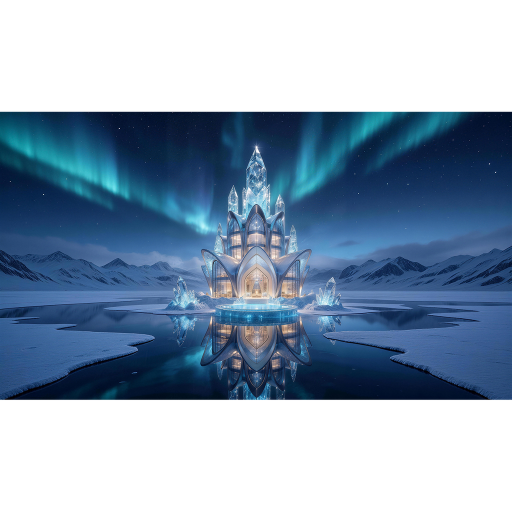 Aurora Ice Blue Crystal Tower - Luminous 4mm Acrylic Wall Art (Horizontal Edition)