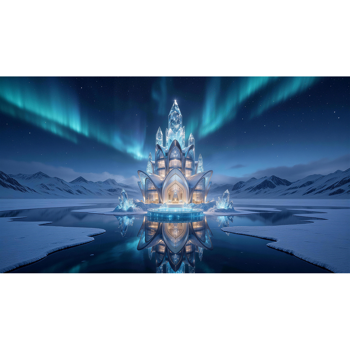 Aurora Ice Blue Crystal Tower - Luminous 4mm Acrylic Wall Art (Horizontal Edition)