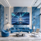 Aurora Ice Blue Crystal Tower - Luminous 4mm Acrylic Wall Art (Vertical Edition)